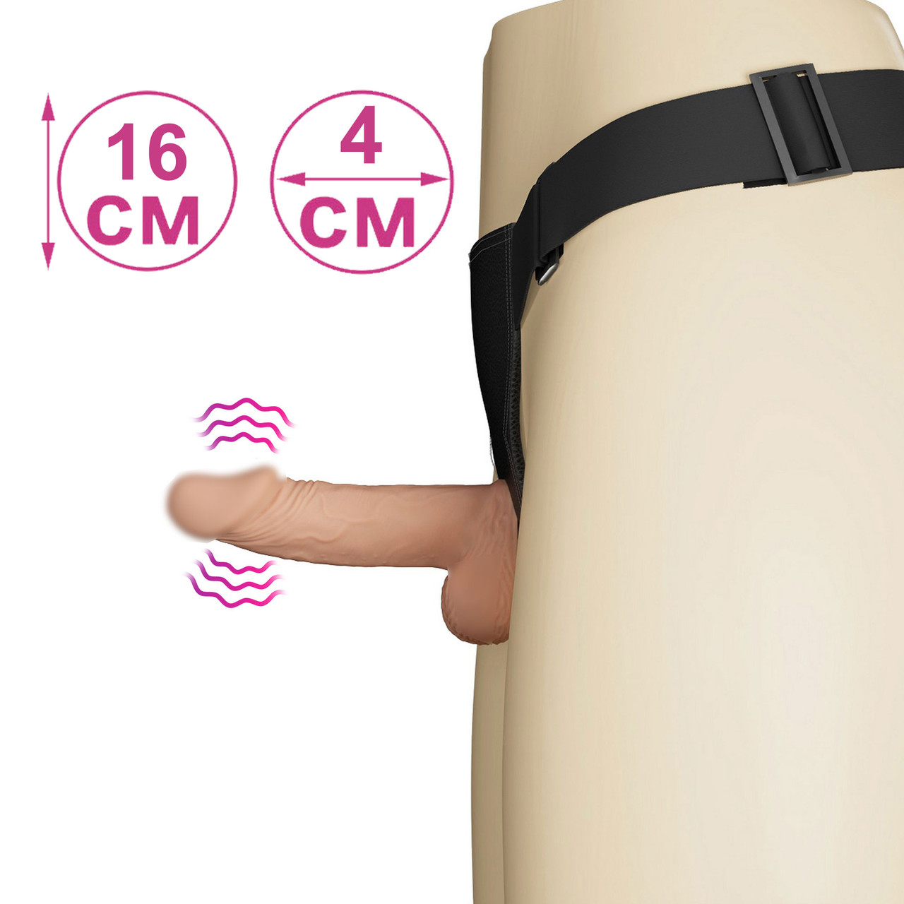 Страпон з вібрацією Vibration Strap On 16 см ширина 4 см, фото 1