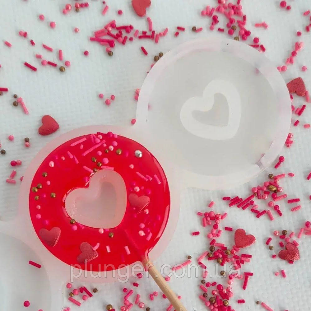 Форма для льодяників силіконова Круг з серцем, фото 1