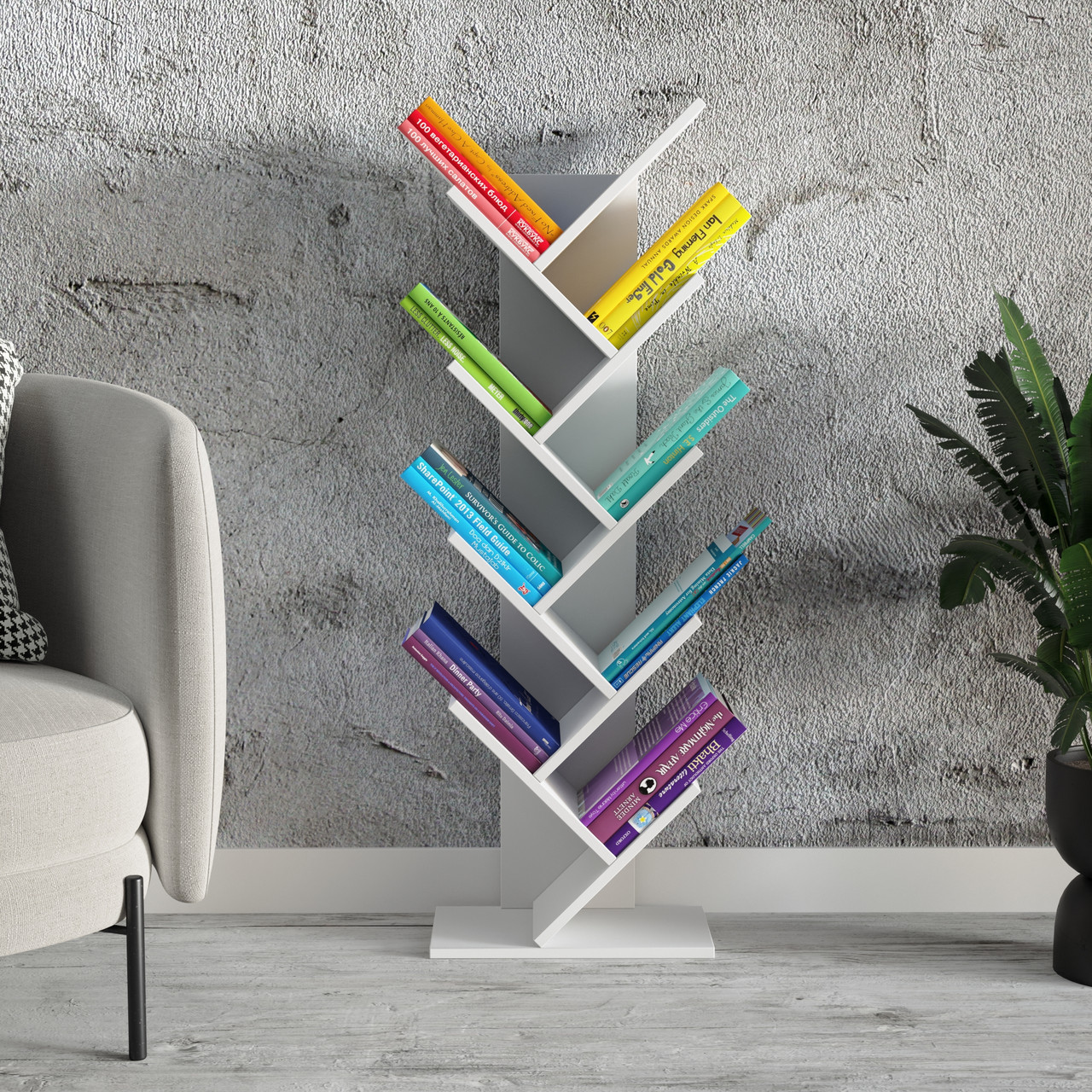 Полиця для книг у формі дерева з Ламінованого ДСП Стелаж книжковий відкритий шириною 40 см, фото 1