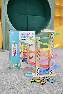 Трек спуск дерев'яний MD 2541 на 8 поверхів з машинками 8 шт