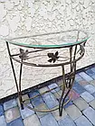 Стіл кований напівкруглий на 3 ніжках зі склом пристінний, ширина 59 см, Хатинка, фото 3
