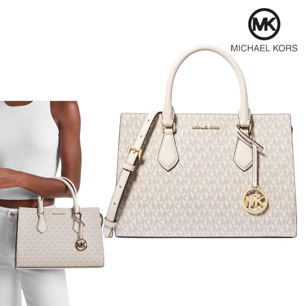 Жіноча сумка Michael Kors Sheila Medium Logo Satchel (кремова) ОРИГІНАЛ, фото 1