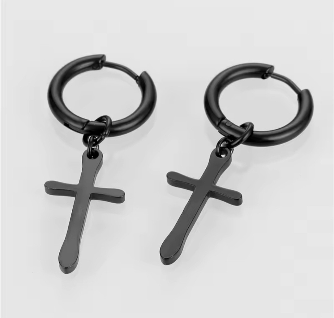 Сережки хрести нержавіюча сталь Stainless Steel Колір чорний Розмір 43×13 мм Код 2907
