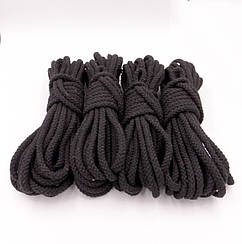 БДСМ набір, Мотузки для бондажа чорна плетена , бавовна, 8м/6мм