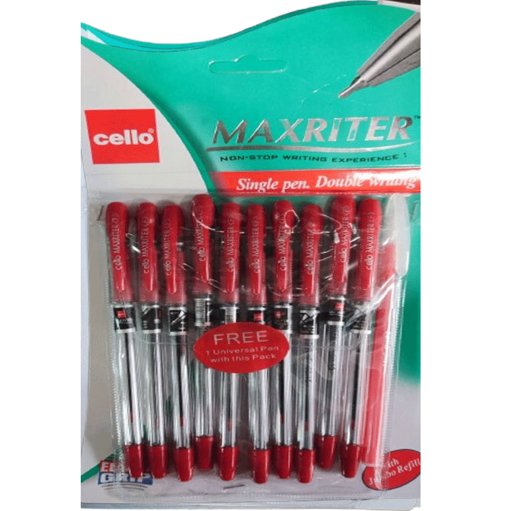 Ручки кулькові "Cello Maxriter" червоний стержинь упаковка 10 шт, фото 1