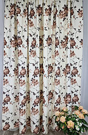 Комплект штор "Монті Коричневі квіти", Бавовна штучна (Дімаут), 2шт 150х270см