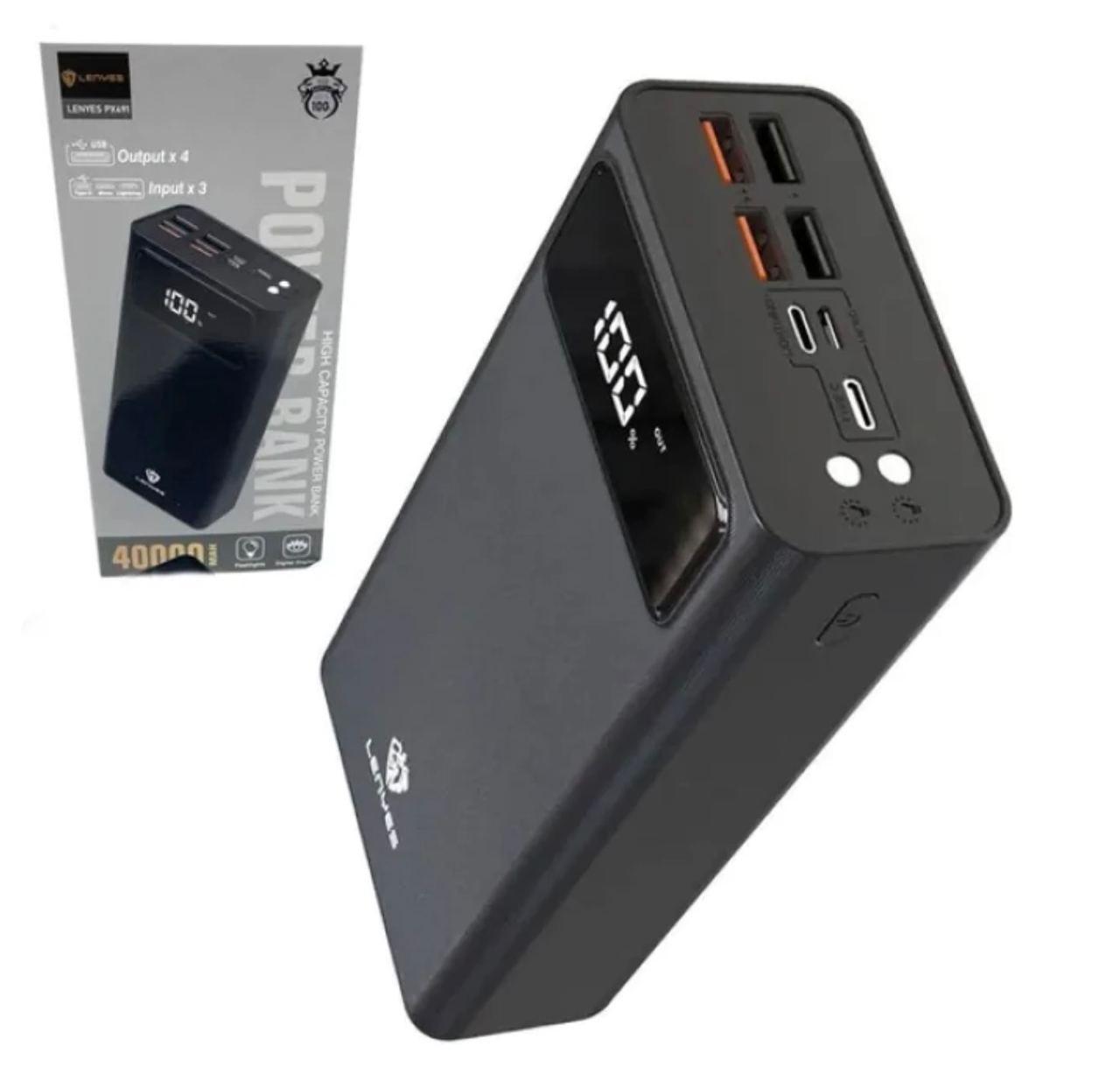 Зовнішній акумулятор Power bank LENYES PX492 40000mAh із 4USB портами, зарядка 5В/2А