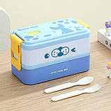 Дитячий ланчбокс-трансформер дво/однорівневий Cute Seals 1400 мл блакитний (LB-173413), фото 7