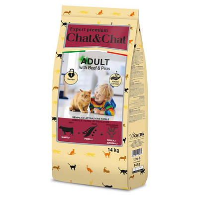 Gheda сухий корм для котів Chat&Chat Expert - Adult with beef & peas 14kg