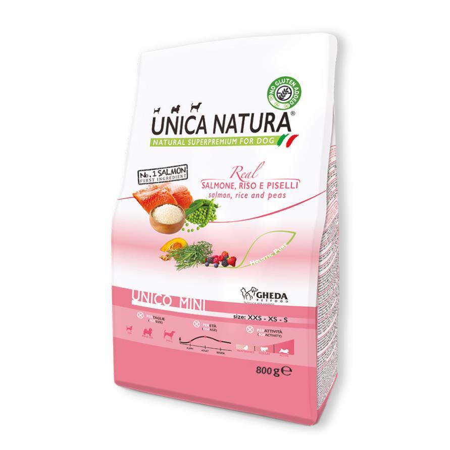 Сухий корм для собак Unica Natura Unico Mini - Salmon, rice and peas 800g