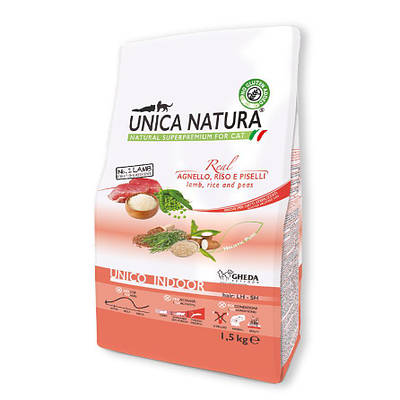 Сухий корм для котів Unica Natura Indoor Lamb, Rice and Peas 1,5 kg