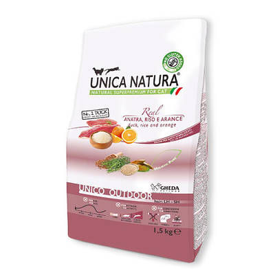 Сухий корм для котів Unica Natura Outdoor Duck, Rice and Oranges 1,5 kg