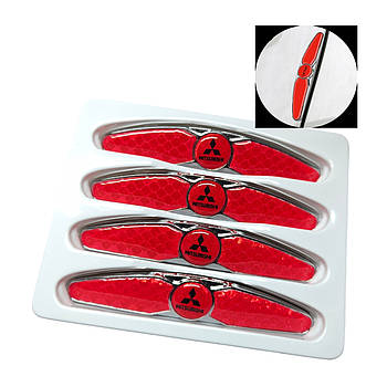 Накладки - катафоти красний карбон на двері автомобіля, захист від подряпин та вм'ятин з логотипом Mitsubishi