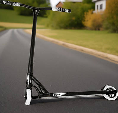 Чорний трюковий самокат Роликовий транспорт дитині Екстрим скутер для фрістайлу PU колеса D 115 мм Кермо 58 см