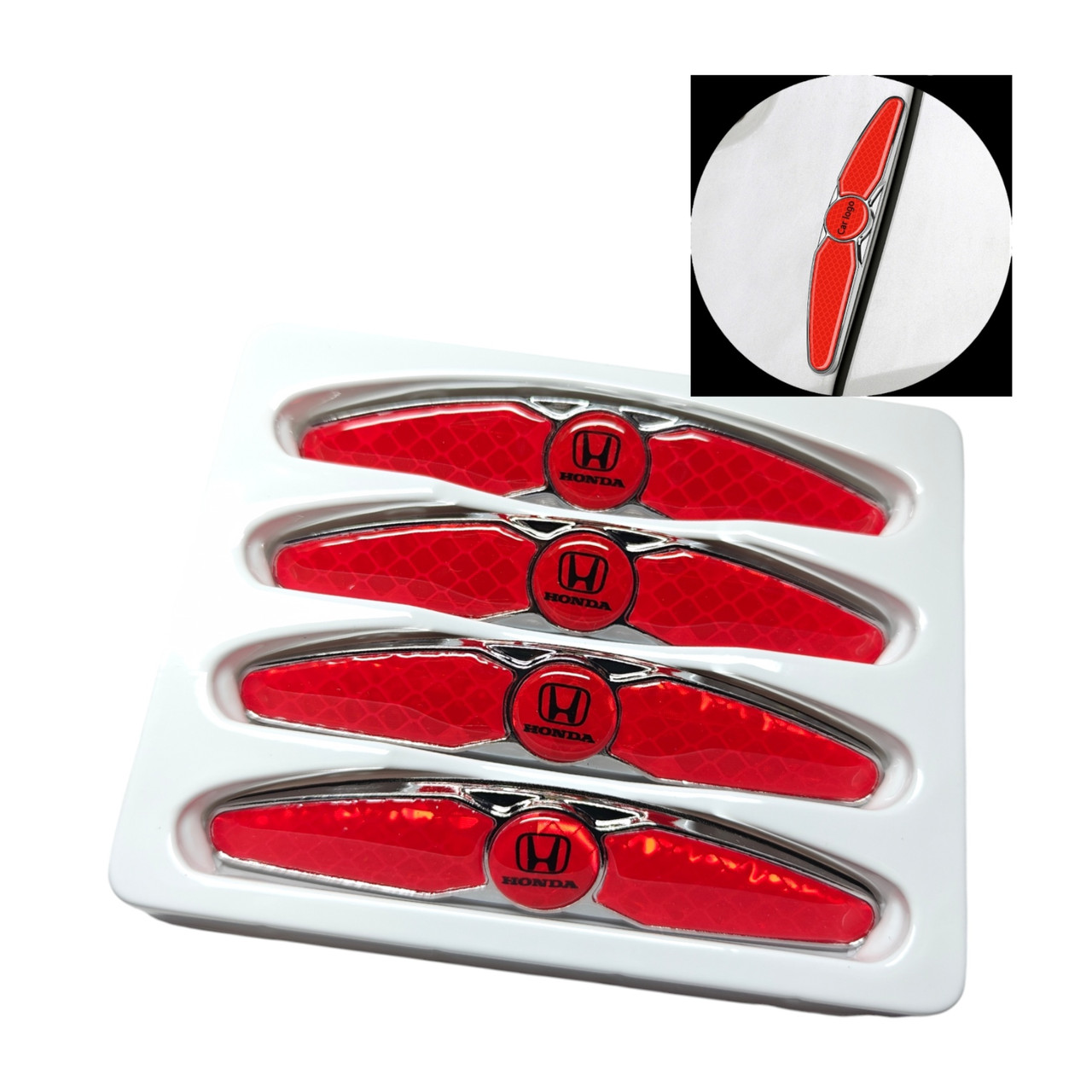 Накладки - катафоти червоний карбон на двері автомобіля, захист від подряпин та вм'ятин з логотипом Honda, фото 1