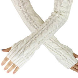 Довгі білі миточки (рукавички без пальців) 50 см