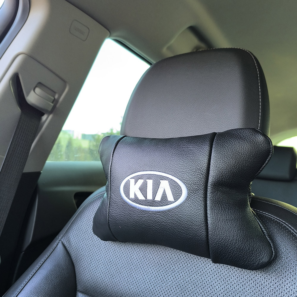 Автодушки 2 шт на підголовник Kia / Кіа, натуральна шкіра, чорні, Підголовник для авто JF-832 з комфортом, фото 1