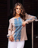 Жіноча блузка вишиванка з софту з довгим рукавом