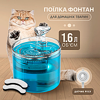 Питний фонтан для котів і собак 1.6L, поїльник з фільтром і датчиком руху Блакитний (BFDR-1.6L)