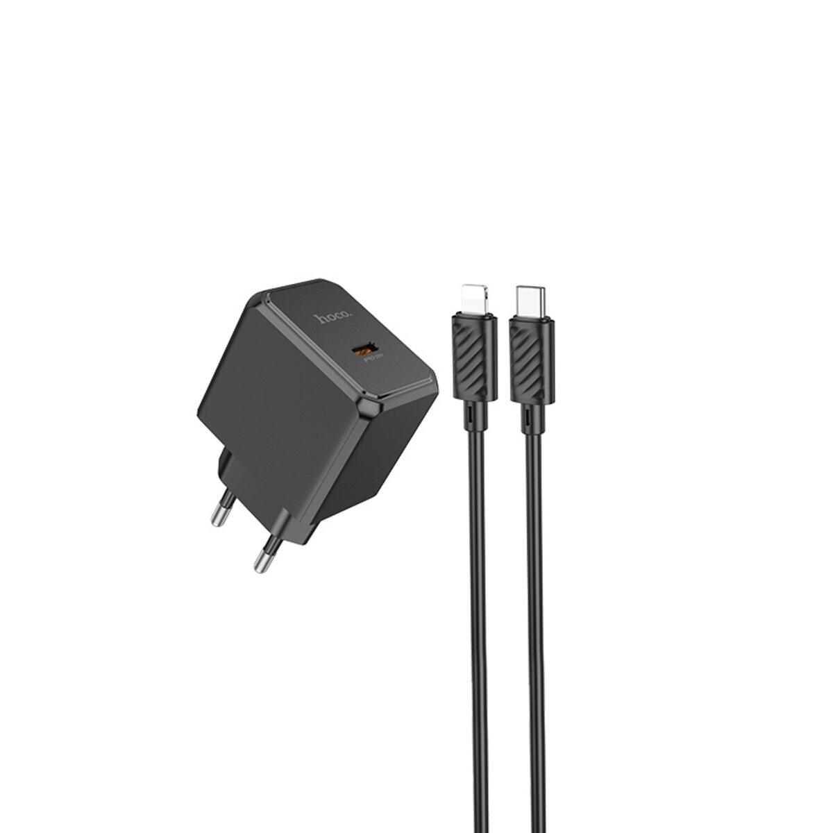 Мережевий зарядний пристрій HOCO CS13A Ocean single port PD20W charger set(C to iP) Black (6942007603829)