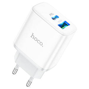 Мережевий зарядний пристрій HOCO C105A Stage dual port PD20W+QC3.0 charger White (6931474782946)