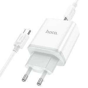Мережевий зарядний пристрій HOCO C105A Stage dual port PD20W+QC3.0 charger set (Type-C to Type-C)(EU) White (6931474782922)