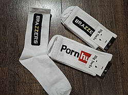 Шкарпетки білі високі демісезонні круті з написом 1 пара 38-43 унісекс, носочки білі