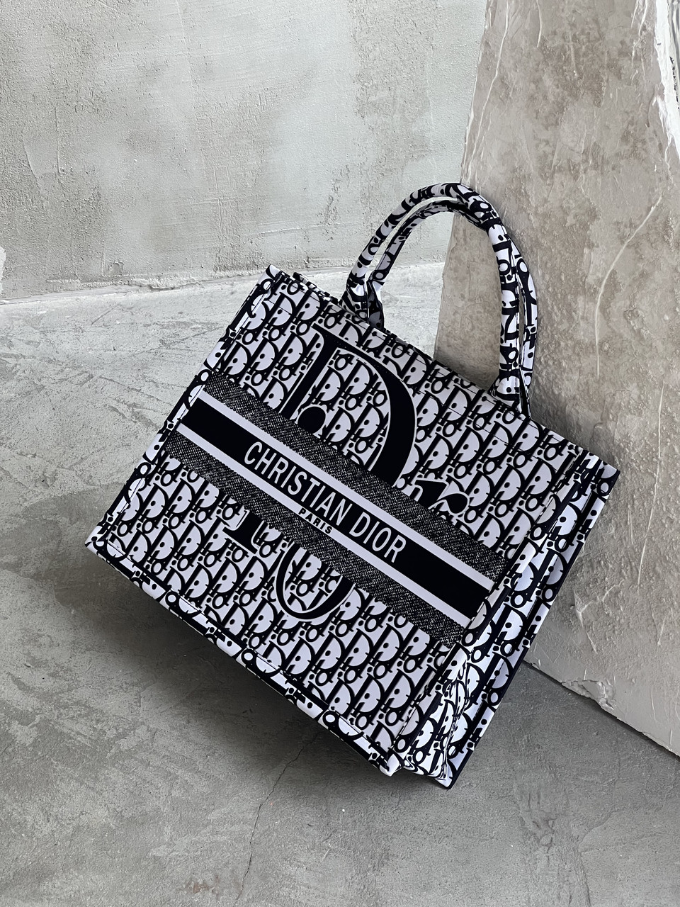 Сумка-шопер Крістіан Діор текстильний шопер Dior чорний із буквою на блискавці