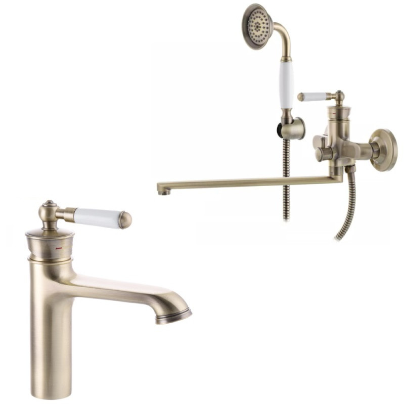 Набір 2в1 змішувач для ванни Mixxus Premium Vintage Бронзовий 006 та умивальник Mixxus Vintage Бронзовий 001-A