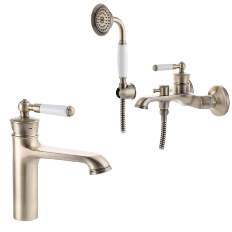 Набір 2в1 змішувач для ванни Mixxus Premium Vintage Бронзовий 009 та умивальник Mixxus Premium Vintage 001-A