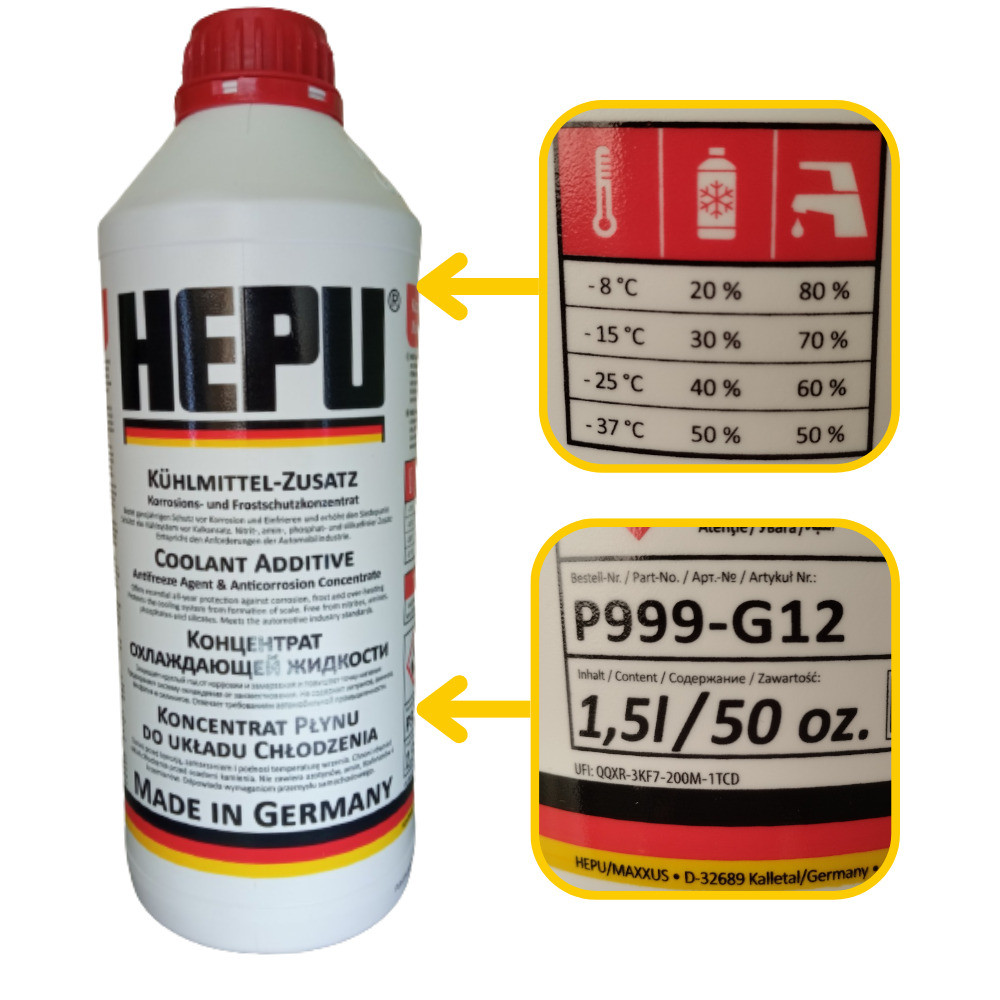 Антифріз HEPU Концентрат червоний G12 1,5 л