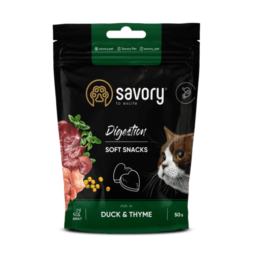 М'які ласощі Savory для покращення травлення котів, качка з чебрецем, 50 г