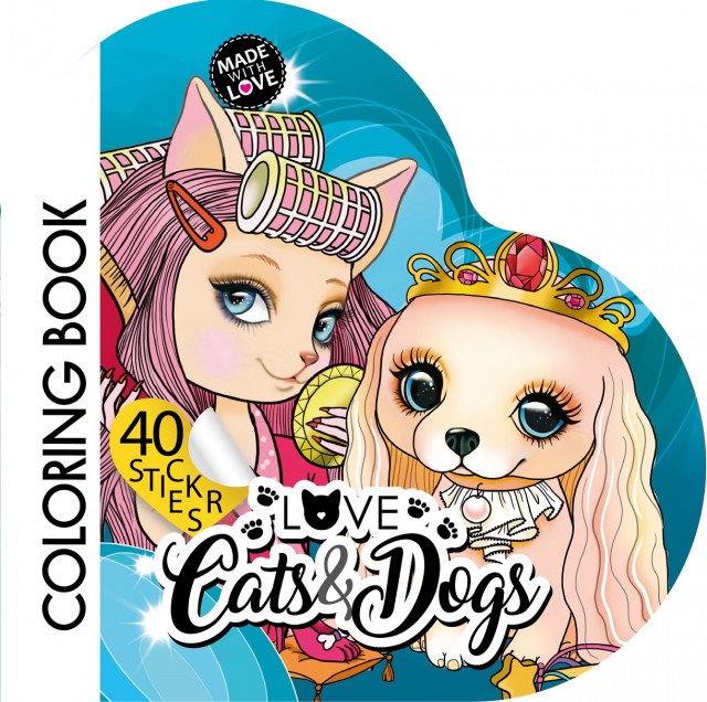 Розмальовка Серденько з наліпками Кошенята та цуценята Синя