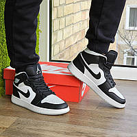 Шкіряні Кросівки Nike Air Jordan Black-White Високі Чоловічі Найк Джордан Шкіра 41,42,43,44 розміри