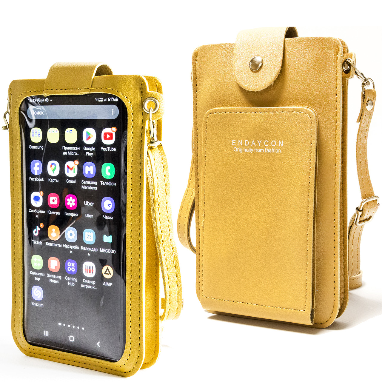 Жіноча сенсорна сумка для 2-х телефонів, документів і грошей жовта, фото 1