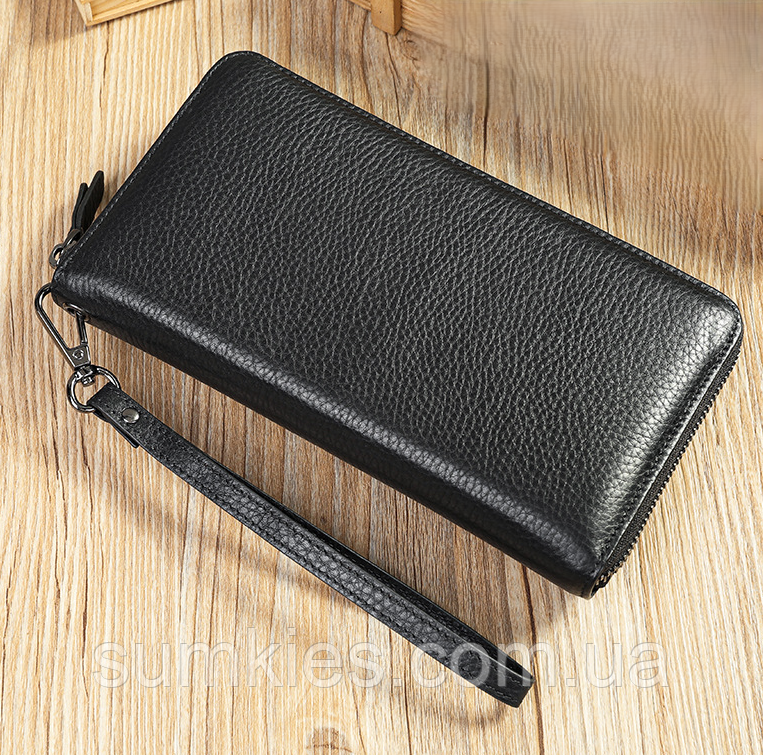 Великий чоловічий шкіряний клатч портмоне з ручкою. Гаманець із натуральної шкіри, фото 1
