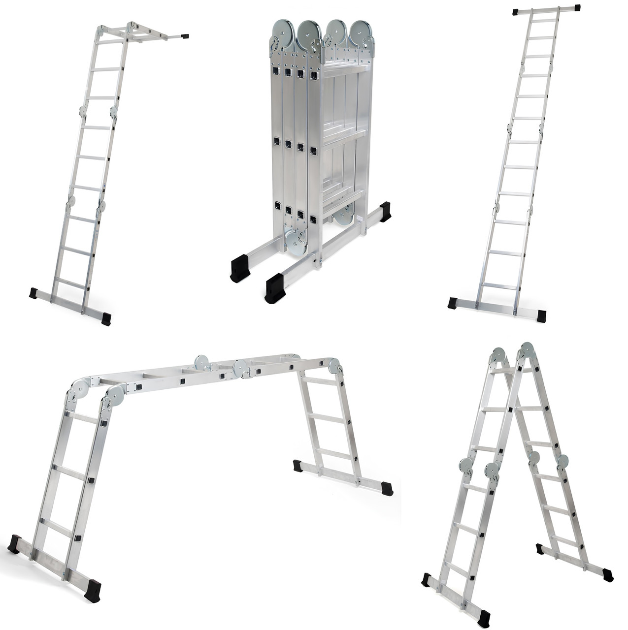 Алюмінієва драбина трансформер шарнірна Basic 4х3 чотирисекційна універсальна драбина для дому, фото 1