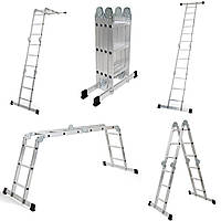 Алюмінієва драбина трансформер шарнірна Basic 4х3 чотирисекційна універсальна драбина для дому
