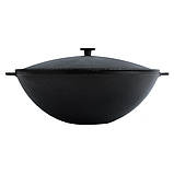 Сковорода чавунна WOK 8 л, Ø36 см Brizoll з кришкою, фото 4