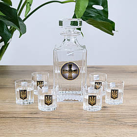 Набір горілчаний "Армійський" (графін ЗСУ та 6 чарок із Тризубом) золото, срібло Гранд Презент GPB77VSU2XGD