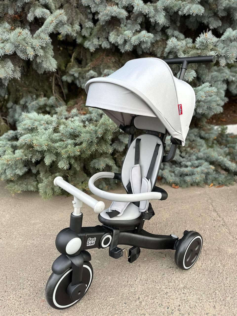 Триколісний велосипед-трансформер з батьківською ручкою 4 в 1 Best Trike BS-12-411 Сірий, нейлонова рама, фото 1