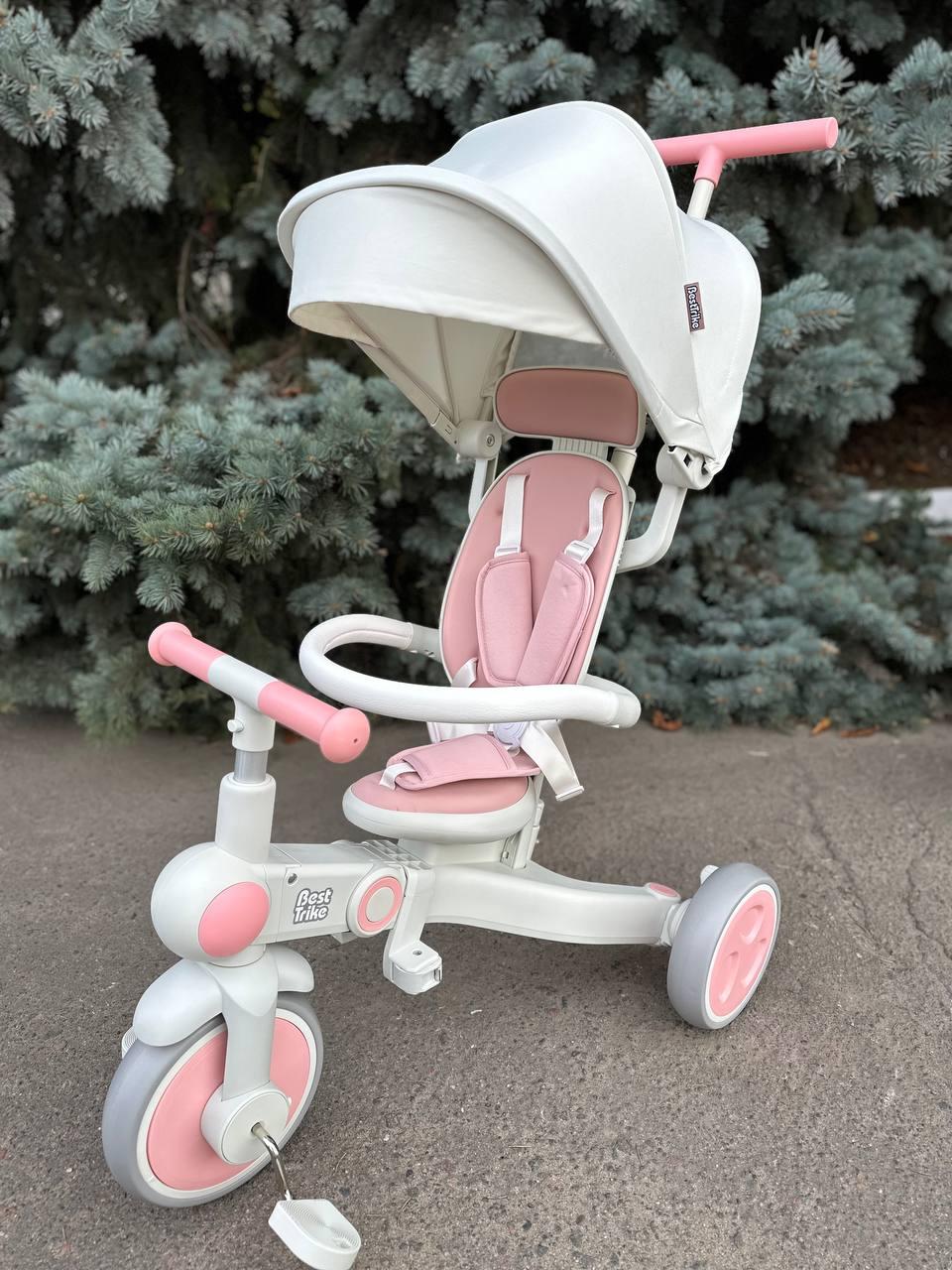 Триколісний велосипед-трансформер з батьківською ручкою 4 в 1 Best Trike BS-12-303 Біло-Рожевий, нейлонова
