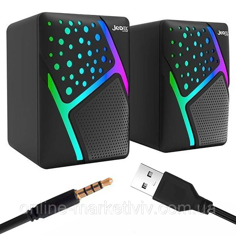 Акустична система 6Вт з підсвічуванням, USB, JEDEL S527 / Настільні колонки для комп'ютера і ноутбука