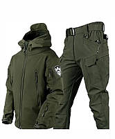 Костюм осінній софтшел олива Gwild, Демісезонний костюм олива на флісі, осіння форма олива софтшел