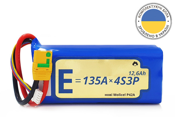 Акумуляторна збірка Li-Ion 4S3P Energy Life 12600 мАг Мolicel 21700-P42A 10AWG XT90S-Female - 1 шт., фото 1