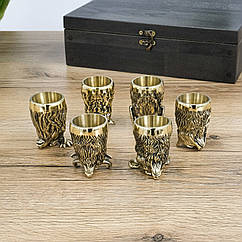 Набір бронзових чарок 6шт в дерев'яному кейсі ручної роботи Гранд Презент НР001Б