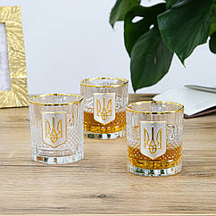 Набір келихів для віскі "Тризуб" (6 шт) срібло, золото, кришталь, захисний лак Гранд Презент GPB6TRY1GG/L