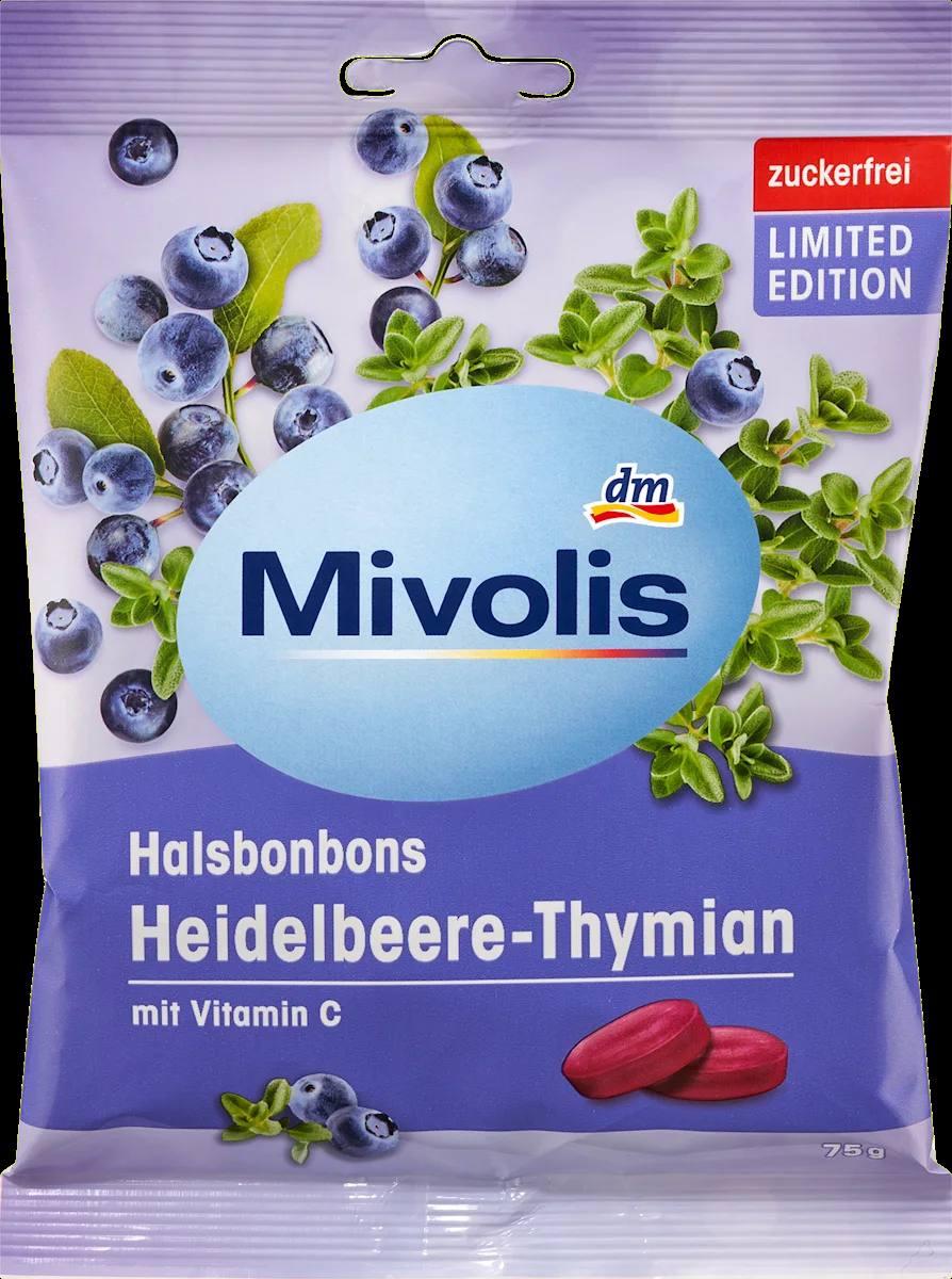 Льодяники Mivolis “Чорниця та чебрець” без цукру, з вітаміном C, Німеччина, фото 1