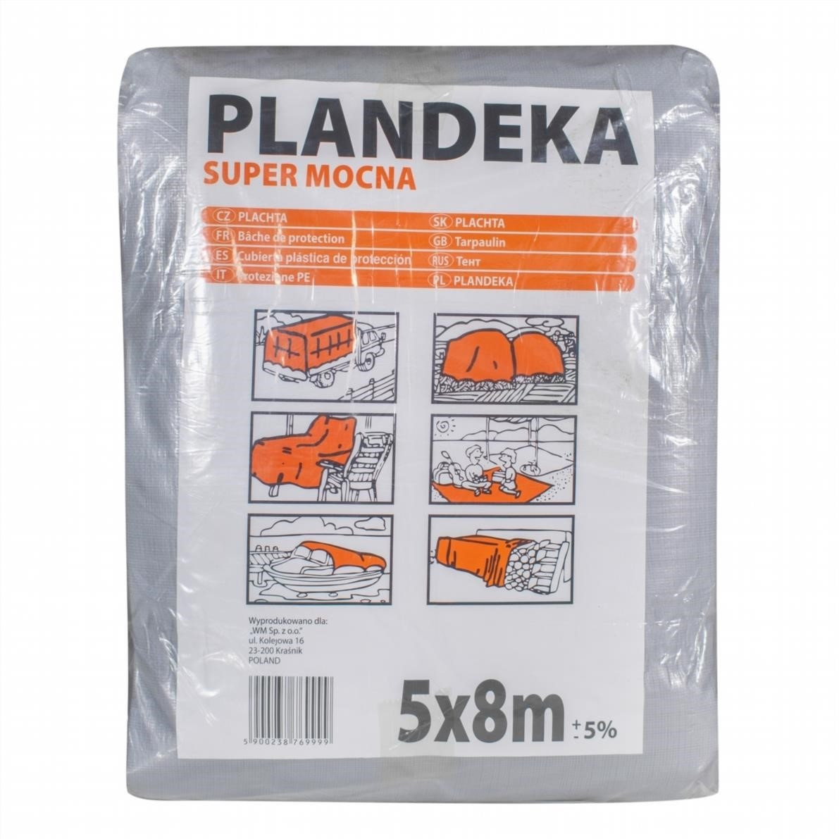 Тент 160 г/м2 5 мх8м "PLANDEKA" покривний тарпауліновий захисний тент від дощу, снігу, сонця для дачі, авто, бас