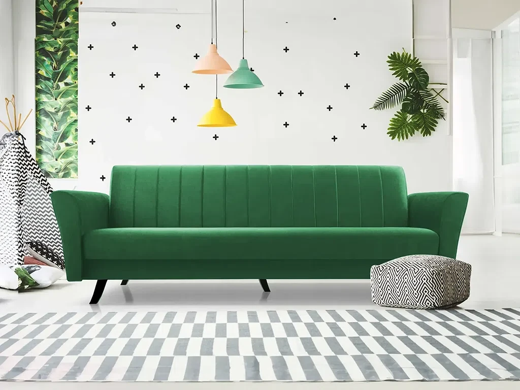 М'який розкладний прямий диван Linea (зелений темний), фото 1